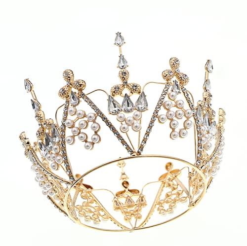 Haarschmuck, Vintage-Kronprinzessin-Topper, Strass-Perlen-Haarschmuck for thematischen Kopfschmuck, Geburtstag, Hochzeit, Weihnachten, Party, Dekoration, Zubehör, Gold von ZlyxLzq