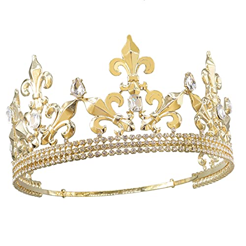 Haarschmuck, königliche Königskrone for Herren, Metallkronen, Tiaras, rund, for Geburtstag, Abschlussball, Party, Halloween-Kostüm (Color : Gold) von ZlyxLzq