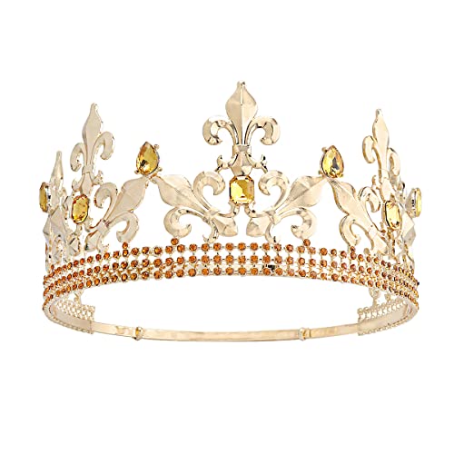 Haarschmuck, königliche Königskrone for Herren, Metallkronen, Tiaras, rund, for Geburtstag, Abschlussball, Party, Halloween-Kostüm (Color : Gold Champagne) von ZlyxLzq