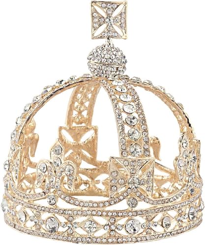 Haarschmuck, modische Krone, Braut, Hochzeit, königliche Königin, König, Tiara, Kopfschmuck for Geburtstag, Party, Cosplay, Festzug (Color : Gold With White Stone) von ZlyxLzq