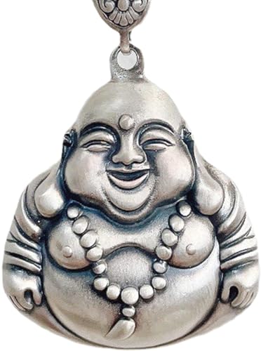 Halskette, Halskette Lachender Buddha-Anhänger, Halskette, Silberne Buddha-Halskette for Damen und Herren, lange Kette, Feng-Shui-Reichtums-Halskette, Amulett for Geld, gut, groß ( Material : M ) von ZlyxLzq