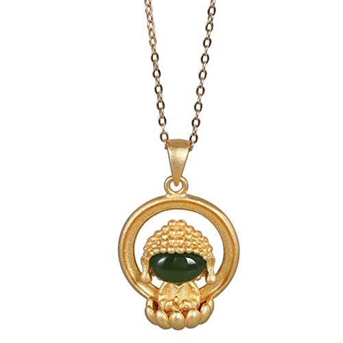 Jadestein-Halskette, Feng-Shui-Halskette, Halskette mit Buddha-Charm-Anhänger, Halskette aus natürlicher Jade for Frauen, Halskette aus Sterlingsilber, Halsreif, Jade-Amulett, Glück, Reichtum, Urlaub, von ZlyxLzq