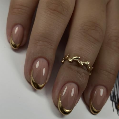 24STK French Press on Nails Kurz Künstliche Nägel Gold Rand Rosa Fingernägel zum Aufkleben Klebe Nägel Set Acrylnagelspitzen Accessories für Damen von Zmupl