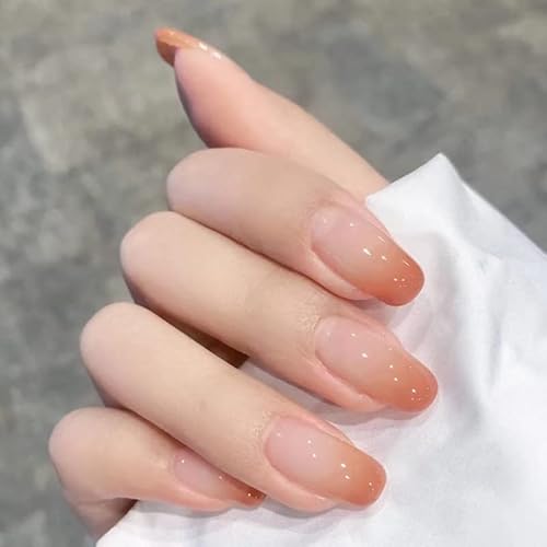 24STK French Press on Nails Kurz Sarg Künstliche Nägel Coral Rosa Ombre Fingernägel zum Aufkleben Ballerina Klebe Nägel Set Acrylnagelspitzen Damen Frühling Sommer Nagel Zubehör von Zmupl