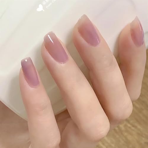 24STK Kurz Press on Nails Square Künstliche Nägel Grape Lila Fingernägel zum Aufkleben Klebe Nägel Set Acrylnagelspitzen Damen Frühling Sommer Nagel Zubehör von Zmupl