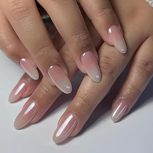 24STK Mittellang Press on Nails Rosa Weiß Ombre Künstliche Nägel Fingernägel zum Aufkleben Glänzend Fake Nails Klebe Nägel Nagelspitzen Abnehmbare Drucknägel Damen Nagel Zubehör von Zmupl