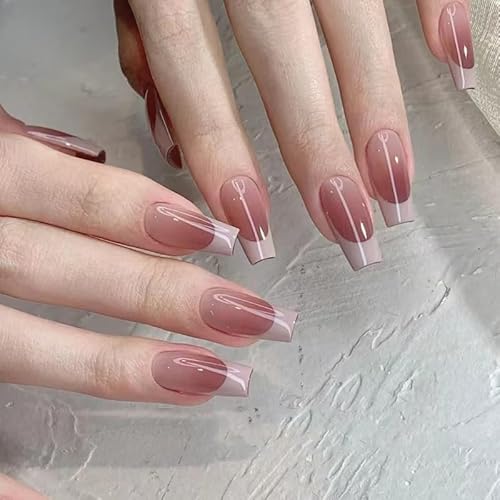 24STK Press on Nails Mittellange Sarg French Nails, Licht Lila Rot Ombre Künstliche Nägel Fingernägel zum Aufkleben, Kunstnägel Fake Nails Klebe Nägel Set Acrylnagelspitzen Damen Nagel Zubehör von Zmupl