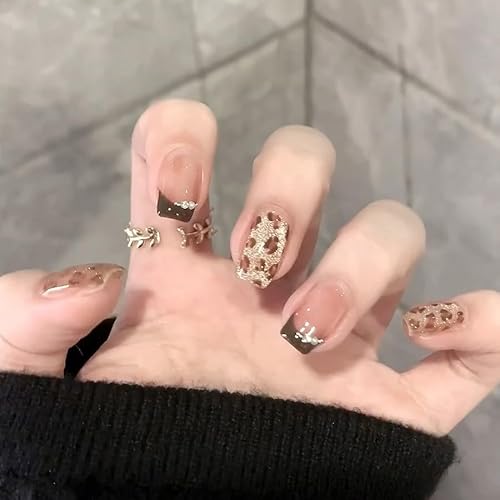30STK French Press on Nails Kurz Square Künstliche Nägel Leopardenmuster Fingernägel zum Aufkleben Schwarzer Rand Rosa Klebe Nägel Set Acrylnagelspitzen Damen Frühling Sommer Nagel Zubehör von Zmupl