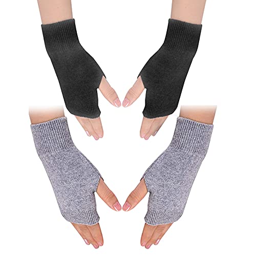 Kaschmir Fingerlose Handschuhe, Handgelenkstulpen Daumenloch Warme Halbe Fingerlose Handschuhe Winter Warme Fingerlose Fäustlinge Schwarz und Grau Für Männer Frauen Damen Weihnachtsgeschenke, schwarz, von Zngou