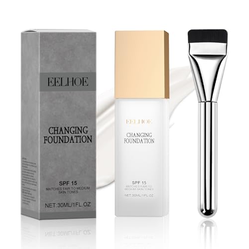 Foundation Color Changing,Farbwechselnde Foundation für Reife Haut,Feuchtigkeitsspendende Langzeit Foundation mit SPF15 & Pinsel,Universeller Farbton,30ml von Znnhnn