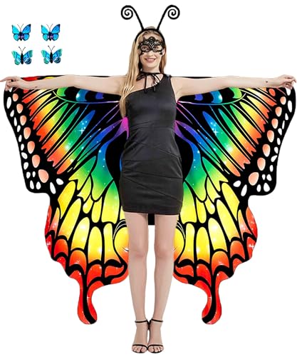 Znorso Schmetterling Kostüm für Damen Erwachsene Halloween Kostüm Doppelseitige Schmetterlingsflügel für Frauen Feenflügel Schmetterling Umhang Schal, Regenbogen-03, Einheitsgröße von Znorso