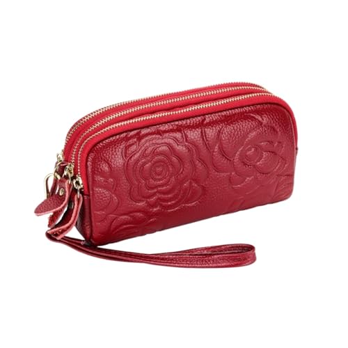 ZoCkz Damen-Geldbörsen, Geldbörsen, Handtaschen, Abendtaschen aus echtem Leder, Geldbörsen, Visitenkartenetuis, Geldscheinklammern (Color : Red) von ZoCkz