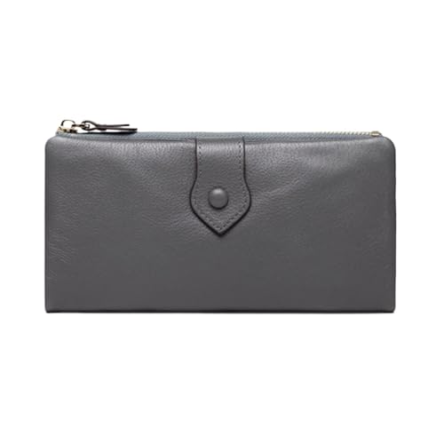 ZoCkz Geldbörsen aus echtem Leder, Damenbrieftaschen, Lange Geldklammern aus Rindsleder, Visitenkartenetuis und Handtaschen (Color : Gray) von ZoCkz