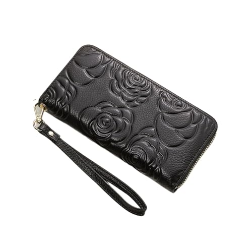 ZoCkz Handtaschen Damen-Visitenkartenetuis aus Rindsleder, Geldbörsen, Geldbörsen aus echtem Leder, Lange Geldscheinklammern (Color : Black) von ZoCkz