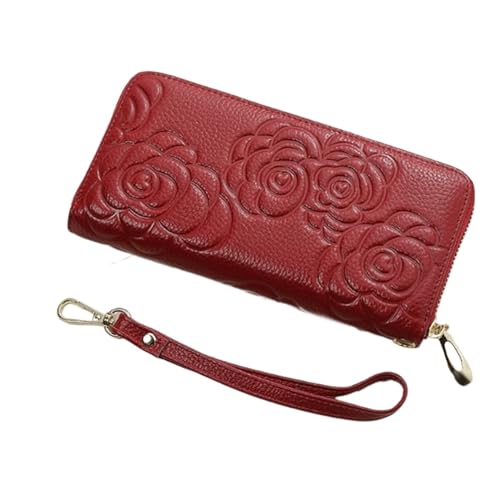 ZoCkz Handtaschen Damen-Visitenkartenetuis aus Rindsleder, Lange Geldklammern, Geldbörsen, Geldbörsen aus echtem Leder, Münzbörsen, Beutel (Color : Red) von ZoCkz