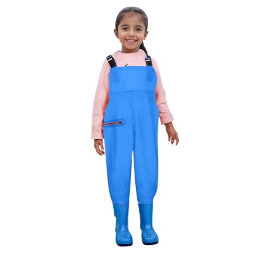 ZoIyte Wathose für Jungen und Mädchen, Wathose Kinder Wasserdicht Anglerhose Regenhose mit Stiefeln, Junior Hosenträger Matschhose Regenstiefel, rutschfeste Gummistiefel für Jugendliche 2-15 Jahre von ZoIyte