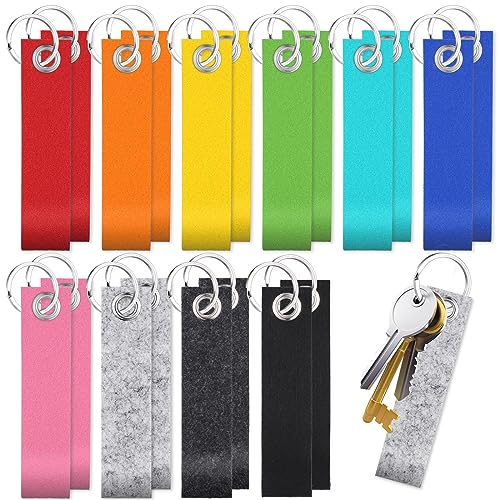 Zocipro 20 Stück Filz Schlüsselanhänger, Bunter Filz Schlüsselanhänger Rohling mit Edelstahl Ring Blanko Filzanhänger Beschriftbar Schlüsselring für DIY Handwerk Dekoration Taschen Basteln (13 * 3cm) von Zocipro