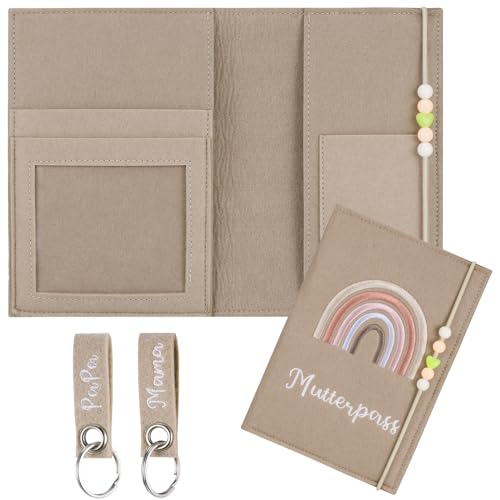 Zocipro Mutterpass Schutzhülle, Deutschen Mutterpass Hülle Filz, mit Fächer für Ultraschallbild, Impfpass, Versichertenkarte,Hülle mit Gummiband, mit 2 Schlüsselanhänger Filz,Grau von Zocipro