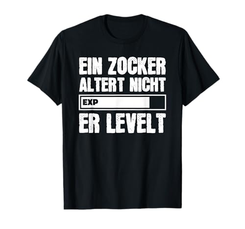 Zocken & Gamen Gamer Geburtstags Spruch Ein Zocker Altert Nicht Er Levelt T-Shirt für Jungen, Schwarz, S von Zocken & Gamen