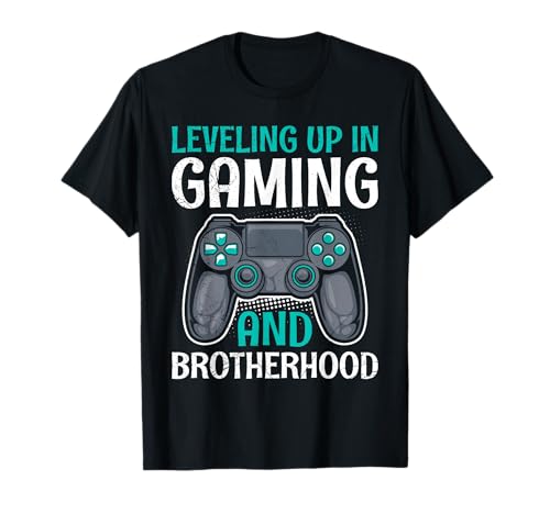 Zocken LEVELING UP IN GAMING AND BROTHERHOOD Jungs T-Shirt von Zocker Geschenk Gamer Junge T-Shirt Gaming Kinder