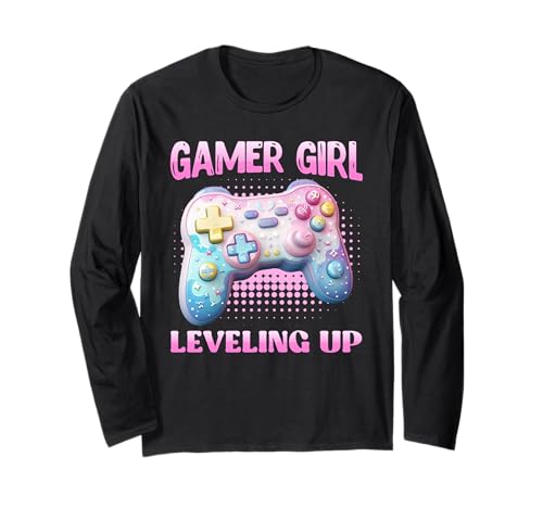 Zocken Kinder GAMER GIRL LEVELLING UP Lustiges Mädchen Langarmshirt von Zocker Geschenk Gamer Mädchen Shirt Gaming Kinder