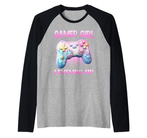 Zocken Kinder GAMER GIRL LEVELLING UP Lustiges Mädchen Raglan von Zocker Geschenk Gamer Mädchen Shirt Gaming Kinder