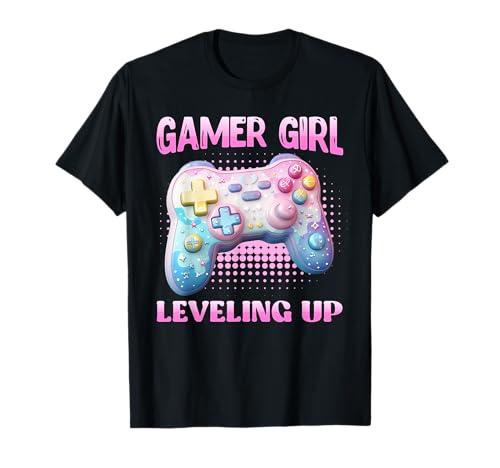 Zocken Kinder GAMER GIRL LEVELLING UP Lustiges Mädchen T-Shirt von Zocker Geschenk Gamer Mädchen Shirt Gaming Kinder