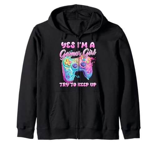 Zocken Kinder YES I'M A GAMER GILR KEEP UP Lustiges Kapuzenjacke von Zocker Geschenk Gamer Mädchen Shirt Gaming Kinder
