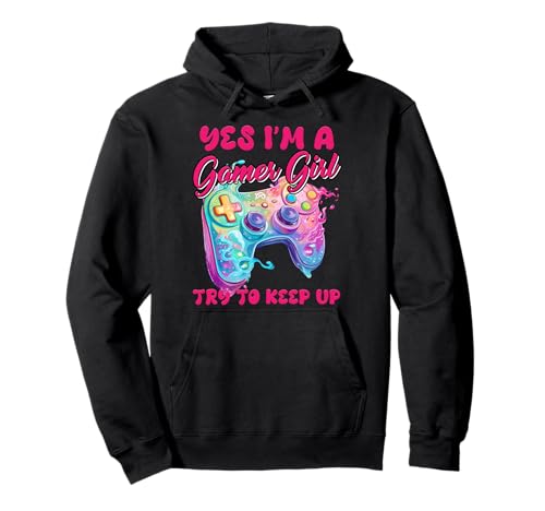Zocken Kinder YES I'M A GAMER GILR KEEP UP Mädchen Pullover Hoodie von Zocker Geschenk Gamer Mädchen Shirt Gaming Kinder