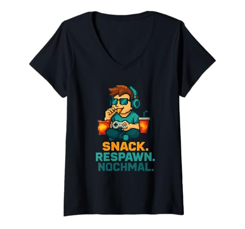 Damen Zocker Shirt – SNACKEN. RESPAWNEN. WIEDERHOLEN. T-Shirt mit V-Ausschnitt Damen Zocker Shirt – SNACKEN. RESPAWNEN. WIEDERHOLEN. T-Shirt mit V-Ausschnitt von Zocker Shirt