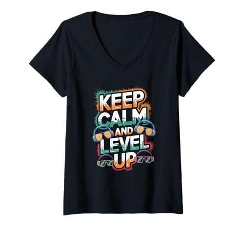 Damen Sohn Keep Calm Level up Gamer Gaming Junge Zocker T-Shirt mit V-Ausschnitt Damen Sohn Keep Calm Level up Gamer Gaming Junge Zocker T-Shirt mit V-Ausschnitt von Zocker und Zocken Designs für Jungs