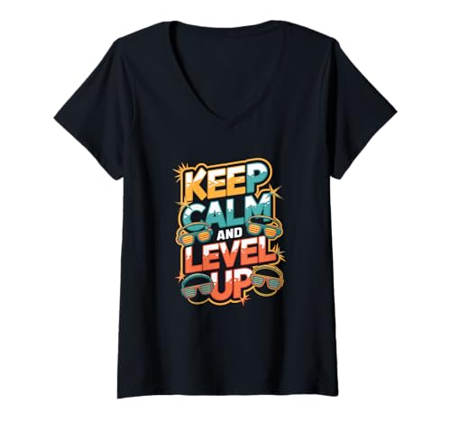 Damen Sohn Keep Calm Level up Gamer Gaming Junge Zocker T-Shirt mit V-Ausschnitt Damen Sohn Keep Calm Level up Gamer Gaming Junge Zocker T-Shirt mit V-Ausschnitt von Zocker und Zocken Designs für Jungs