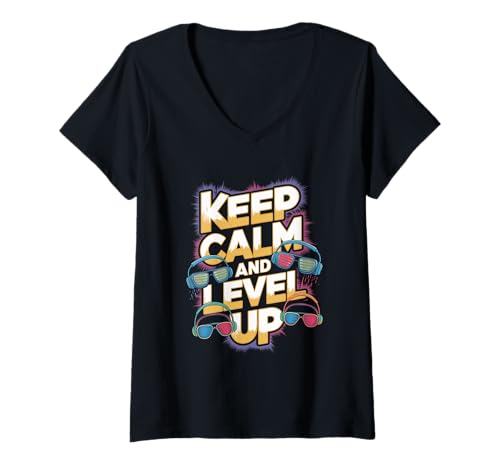 Damen Sohn Keep Calm Level up Gamer Gaming Junge Zocker T-Shirt mit V-Ausschnitt Damen Sohn Keep Calm Level up Gamer Gaming Junge Zocker T-Shirt mit V-Ausschnitt von Zocker und Zocken Designs für Jungs