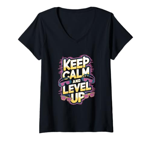 Damen Sohn Keep Calm Level up Gamer Gaming Junge Zocker T-Shirt mit V-Ausschnitt Damen Sohn Keep Calm Level up Gamer Gaming Junge Zocker T-Shirt mit V-Ausschnitt von Zocker und Zocken Designs für Jungs