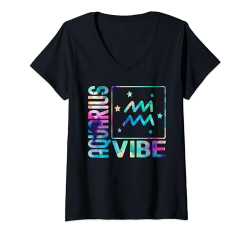 Damen Aquarius Vibe Cool Tie Die Sternzeichen Geschenke, Wassermann T-Shirt mit V-Ausschnitt Damen Aquarius Vibe Cool Tie Die Sternzeichen Geschenke, Wassermann T-Shirt mit V-Ausschnitt von Zodiac Astrology Gifts For Men & Women