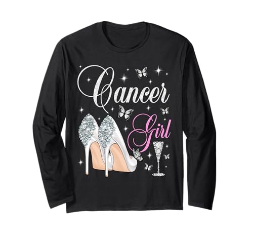 Krebs Mädchen Geburtstag Party Sternzeichen High Heels Schmetterlinge Langarmshirt von Zodiac Birthday Team