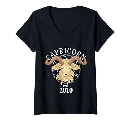 Damen Sternzeichen Steinbock Geboren im Jahr 2010 T-Shirt mit V-Ausschnitt Damen Sternzeichen Steinbock Geboren im Jahr 2010 T-Shirt mit V-Ausschnitt von Zodiac Calendar Capricorn