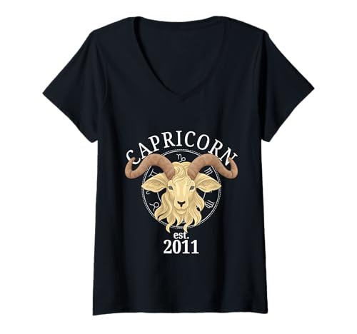 Damen Sternzeichen Steinbock Geboren im Jahr 2011 T-Shirt mit V-Ausschnitt Damen Sternzeichen Steinbock Geboren im Jahr 2011 T-Shirt mit V-Ausschnitt von Zodiac Calendar Capricorn