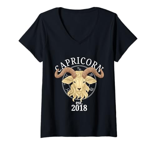 Damen Sternzeichen Steinbock Geboren im Jahr 2018 T-Shirt mit V-Ausschnitt Damen Sternzeichen Steinbock Geboren im Jahr 2018 T-Shirt mit V-Ausschnitt von Zodiac Calendar Capricorn