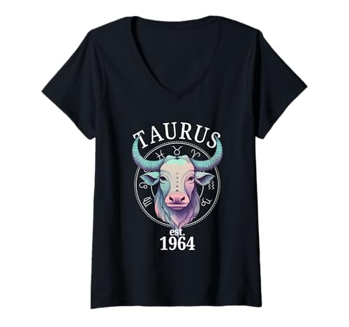 Damen Sternzeichen Stier Stier Geboren 1964 T-Shirt mit V-Ausschnitt von Zodiac Calendar Taurus