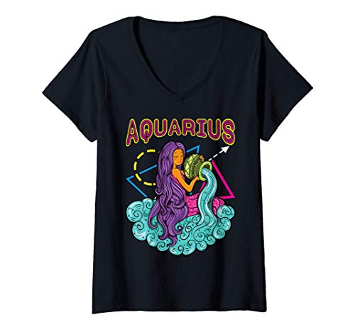 Damen Tierkreisgeschenk für Sternzeichen Wassermann T-Shirt mit V-Ausschnitt Damen Tierkreisgeschenk für Sternzeichen Wassermann T-Shirt mit V-Ausschnitt von Zodiac Clo