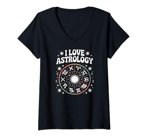 Damen Sternzeichen-Diagramm I Love Astrology T-Shirt mit V-Ausschnitt Damen Sternzeichen-Diagramm I Love Astrology T-Shirt mit V-Ausschnitt von Zodiac Enthusiast Cosmic Lovers Astrology
