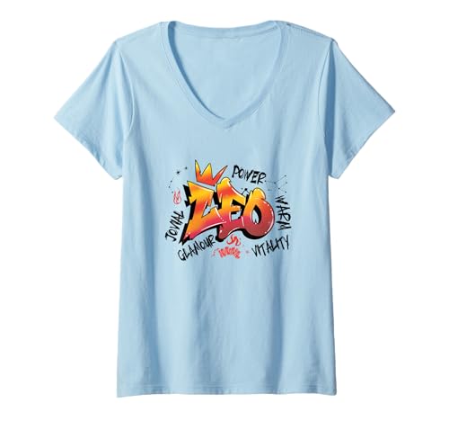 Damen Leo Sternzeichen Graffiti Stil Kunst T-Shirt mit V-Ausschnitt Damen Leo Sternzeichen Graffiti Stil Kunst T-Shirt mit V-Ausschnitt von Zodiac Leo Astrology Fire Sign