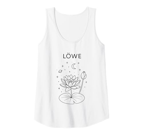 Damen Löwe Sternzeichen – Lotusblume & Mond in feiner Liniengrafik Tank Top Damen Löwe Sternzeichen – Lotusblume & Mond in feiner Liniengrafik Tank Top von Zodiac Line Art