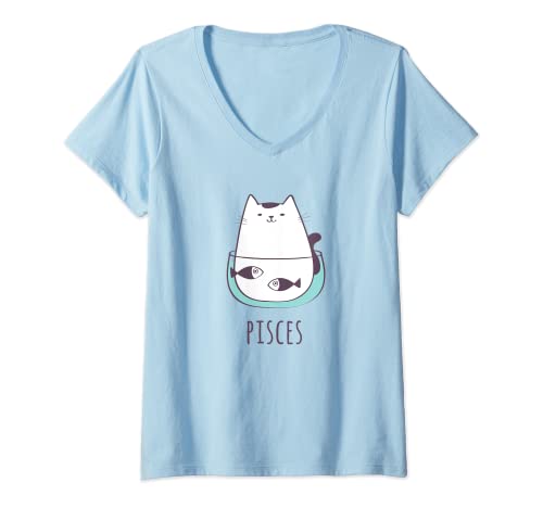Damen Fische, Sternzeichen, Katzen-Design, niedlich, lustig, Katze. T-Shirt mit V-Ausschnitt Damen Fische, Sternzeichen, Katzen-Design, niedlich, lustig, Katze. T-Shirt mit V-Ausschnitt von Zodiac Rebel Apparel