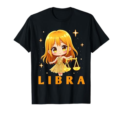 Anime Libra Girl Astrologie T-Shirt Anime Libra Girl Astrologie T-Shirt von Zodiac Sign Libra Girl Cute Chibi Style