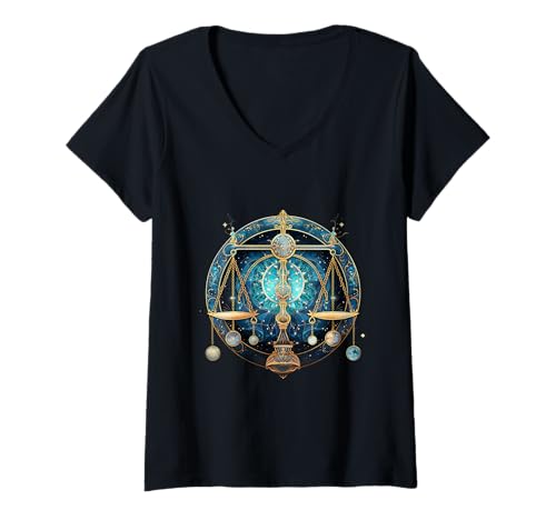 Damen Die Waage ist Mein Sternzeichen Astrologie T-Shirt mit V-Ausschnitt von Zodiac Sings