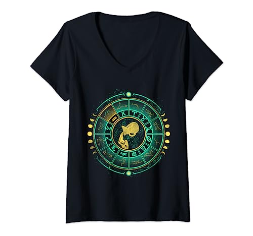 Damen Zodiac Sternzeichen Wassermann T-Shirt mit V-Ausschnitt Damen Zodiac Sternzeichen Wassermann T-Shirt mit V-Ausschnitt von Zodiac Sternzeichen Wassermann Sternbild