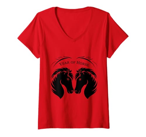 Damen Frohes neues Jahr Chinesisches Neujahr 2026 Jahr des Pferdes T-Shirt mit V-Ausschnitt Damen Frohes neues Jahr Chinesisches Neujahr 2026 Jahr des Pferdes T-Shirt mit V-Ausschnitt von Zodiac Tshirts for Lunar New Year