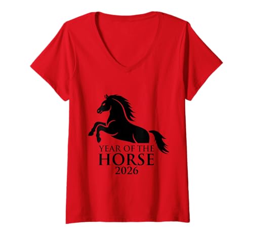Damen Lunar Chinesisches Neujahr 2026 Feuerpferd T-Shirt mit V-Ausschnitt Damen Lunar Chinesisches Neujahr 2026 Feuerpferd T-Shirt mit V-Ausschnitt von Zodiac Year 2026 Designs Tshirts